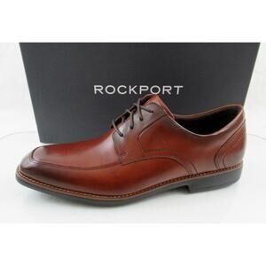 Men's Rockport Slayter Apron Toe Oxford Lace Up Shoes Comfort Dark Tan Size 11